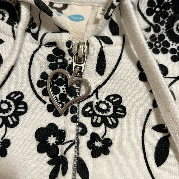 Vintage Roxy Floral Zip Up Short Sleeve Hoodie Top - Picture 7 of 9